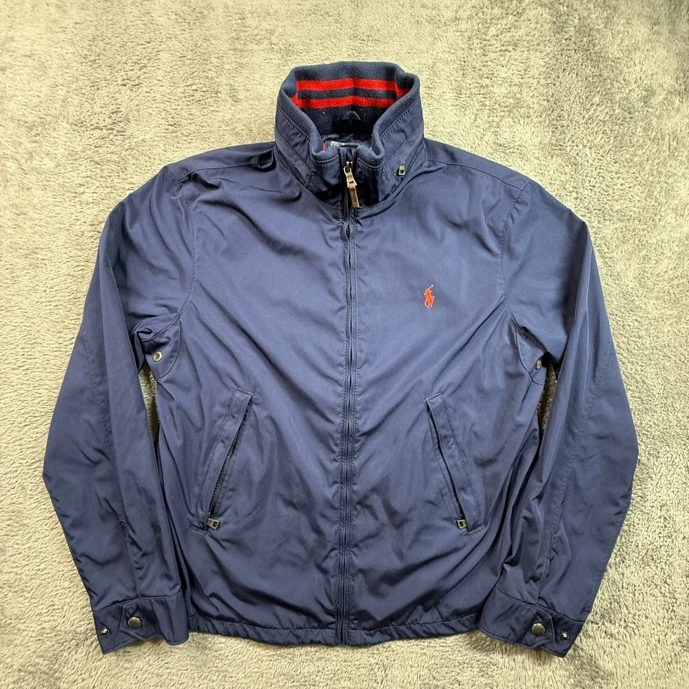Vintage Polo Ralph Lauren Mens M Navy Blue Windbreaker Jacket Zip Up Lined